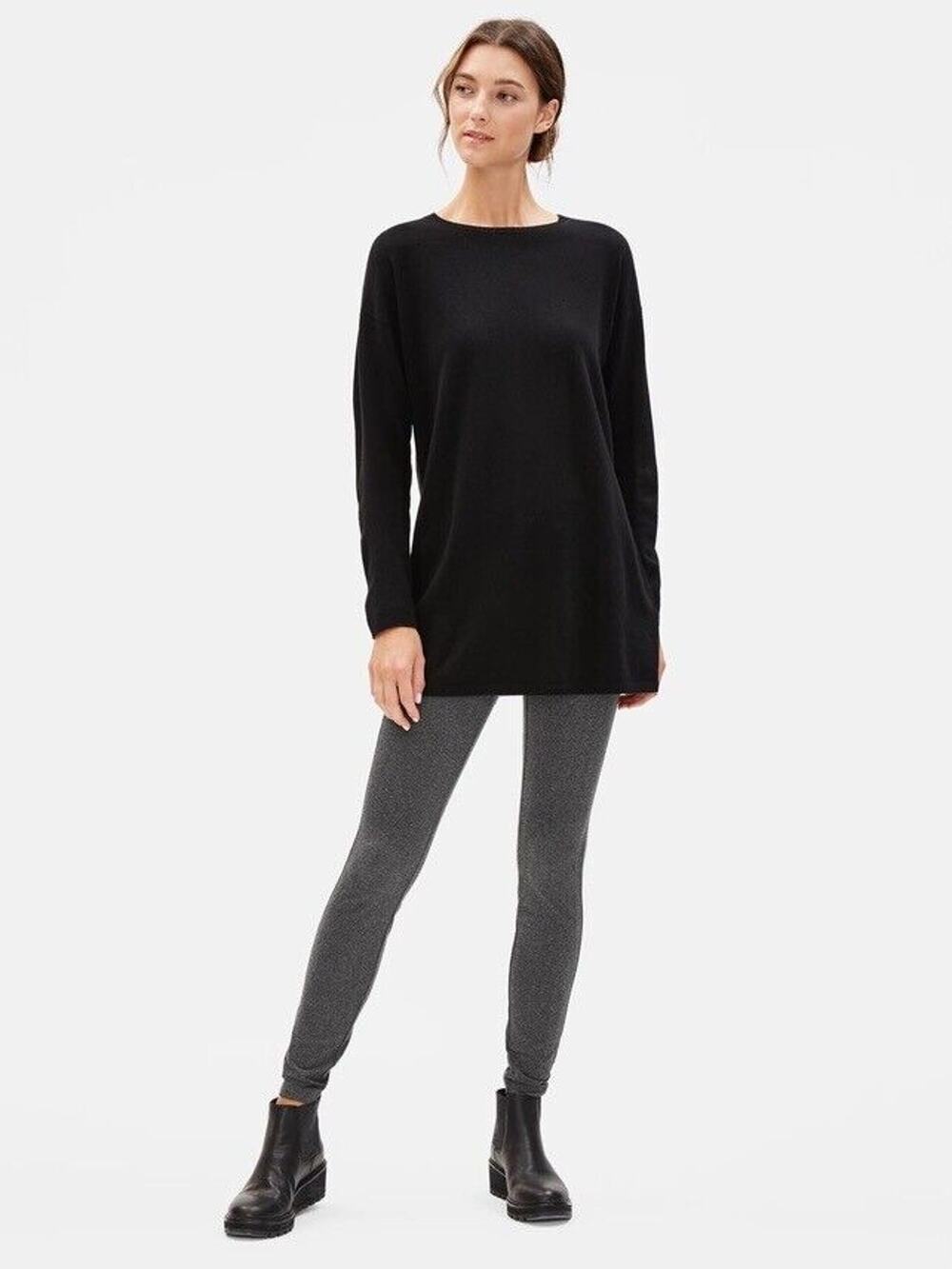 Eileen Fisher Herringbone Pull On Legging Pants Gray Size M